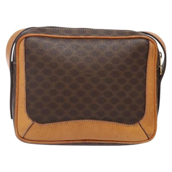 CELINE Macadam Canvas Shoulder Bag Pvc Leather Brown Gold - Picture 3 of 13